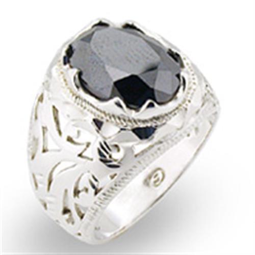 High-Polished 925 Sterling Silver Ring with AAA Grade CZ  in Jet