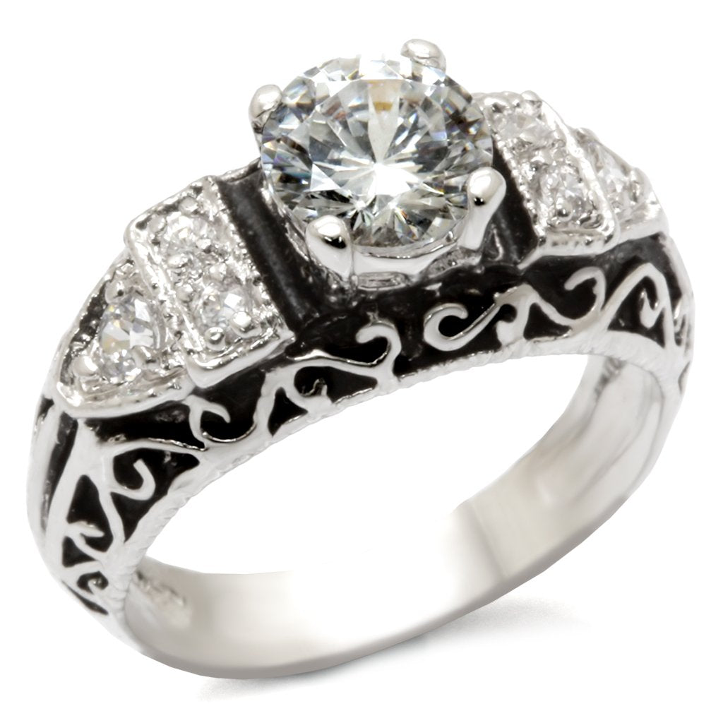 High-Polished 925 Sterling Silver Ring with AAA Grade CZ  in Clear