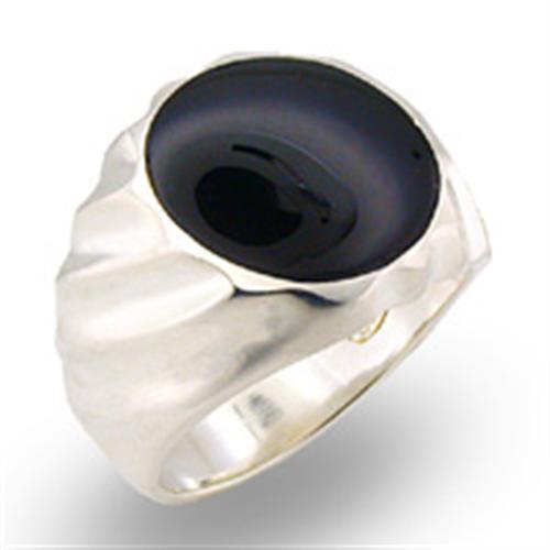 High-Polished 925 Sterling Silver Ring with Semi-Precious Onyx in Jet