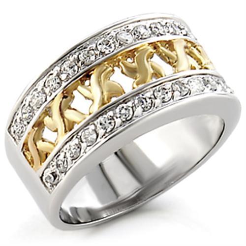Reverse Two-Tone 925 Sterling Silver Ring with AAA Grade CZ  in Clear