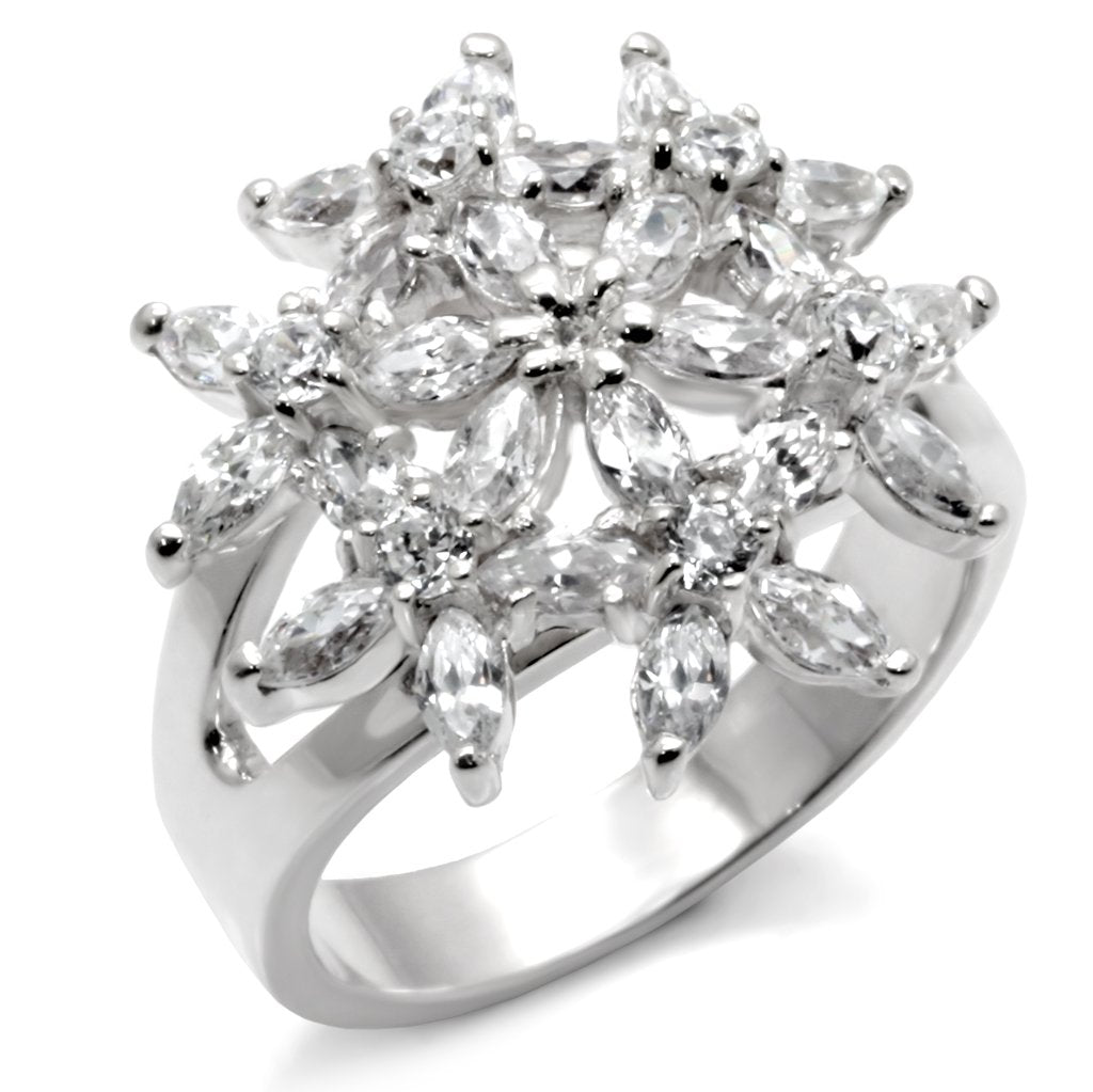 High-Polished 925 Sterling Silver Ring with AAA Grade CZ  in Clear