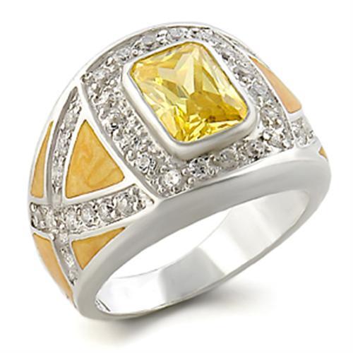High-Polished 925 Sterling Silver Ring with AAA Grade CZ  in Citrine