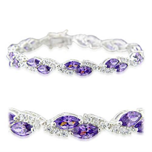 High-Polished 925 Sterling Silver Bracelet with AAA Grade CZ  in Amethyst