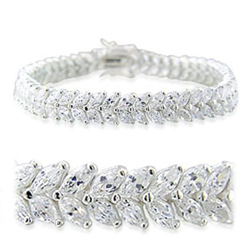High-Polished 925 Sterling Silver Bracelet with AAA Grade CZ  in Clear