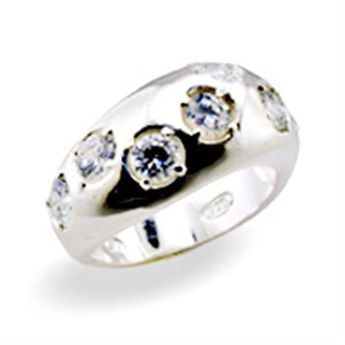 High-Polished 925 Sterling Silver Ring with AAA Grade CZ  in Clear