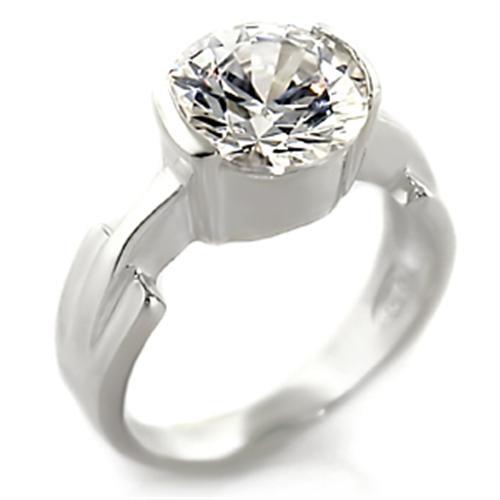 High-Polished 925 Sterling Silver Ring with AAA Grade CZ  in Clear