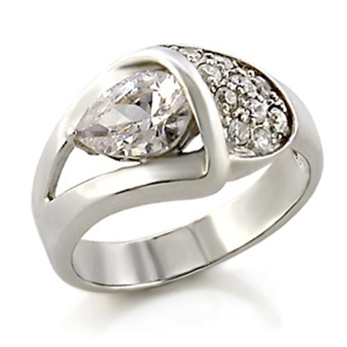 High-Polished 925 Sterling Silver Ring with AAA Grade CZ  in Clear
