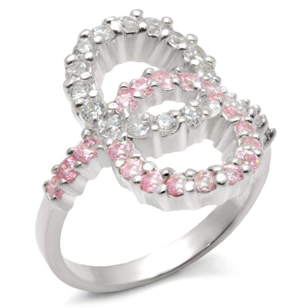 High-Polished 925 Sterling Silver Ring with AAA Grade CZ  in Rose
