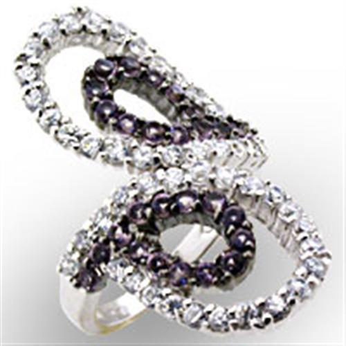 High-Polished 925 Sterling Silver Ring with AAA Grade CZ  in Amethyst
