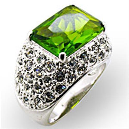Rhodium Brass Ring with Synthetic Spinel in Peridot
