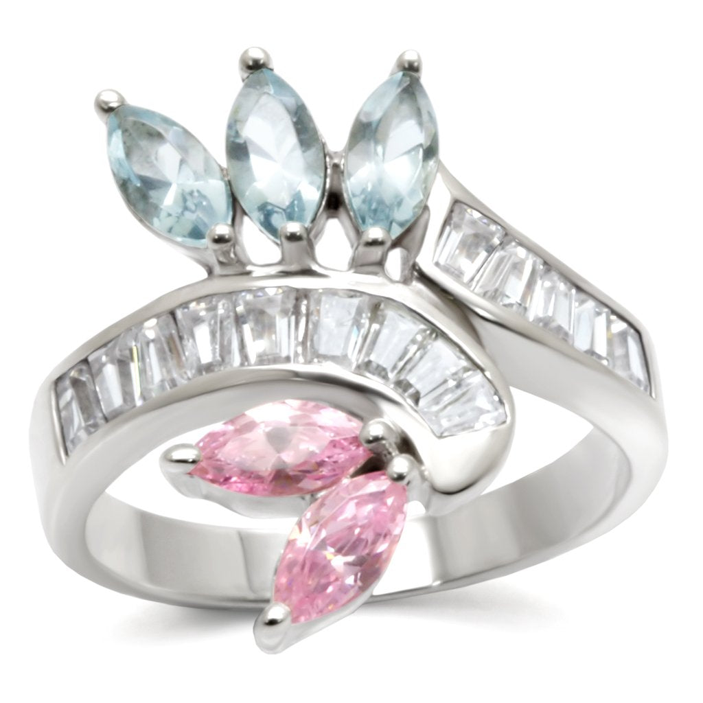 High-Polished 925 Sterling Silver Ring with AAA Grade CZ  in Multi Color