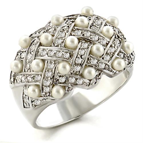 High-Polished 925 Sterling Silver Ring with Synthetic Pearl in White
