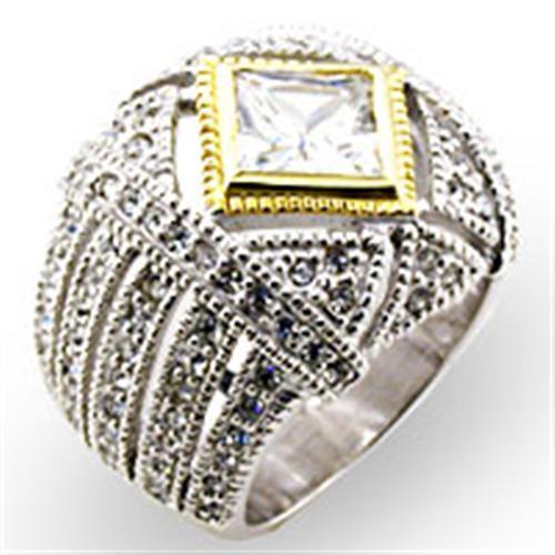 Reverse Two-Tone 925 Sterling Silver Ring with AAA Grade CZ  in Clear