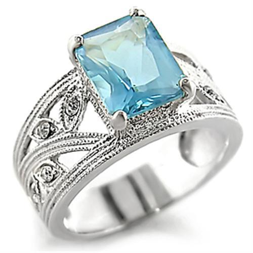 High-Polished 925 Sterling Silver Ring with Synthetic Spinel in Sea Blue