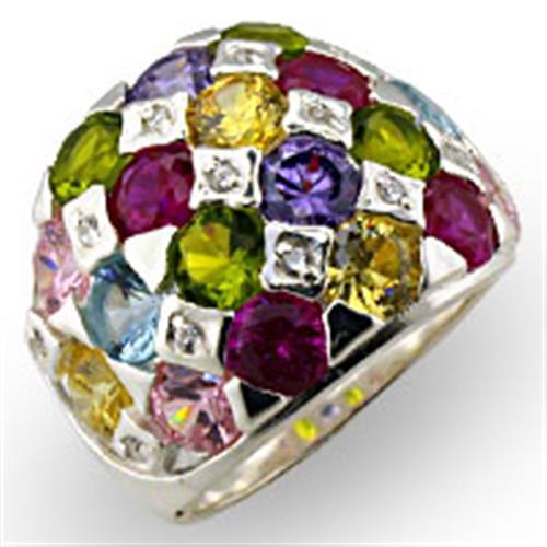 High-Polished 925 Sterling Silver Ring with AAA Grade CZ  in Multi Color
