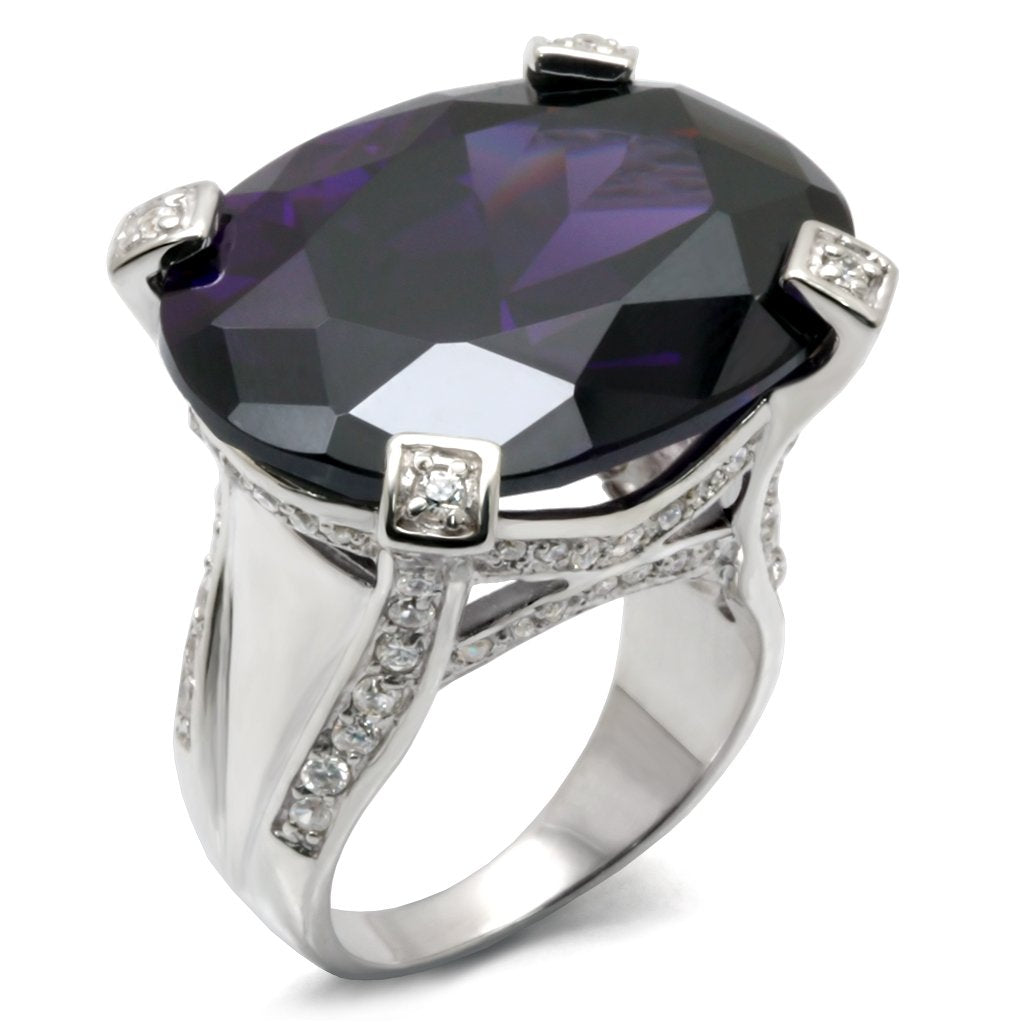 High-Polished 925 Sterling Silver Ring with AAA Grade CZ  in Amethyst
