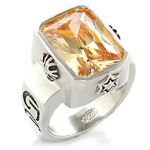 High-Polished 925 Sterling Silver Ring with AAA Grade CZ  in Champagne
