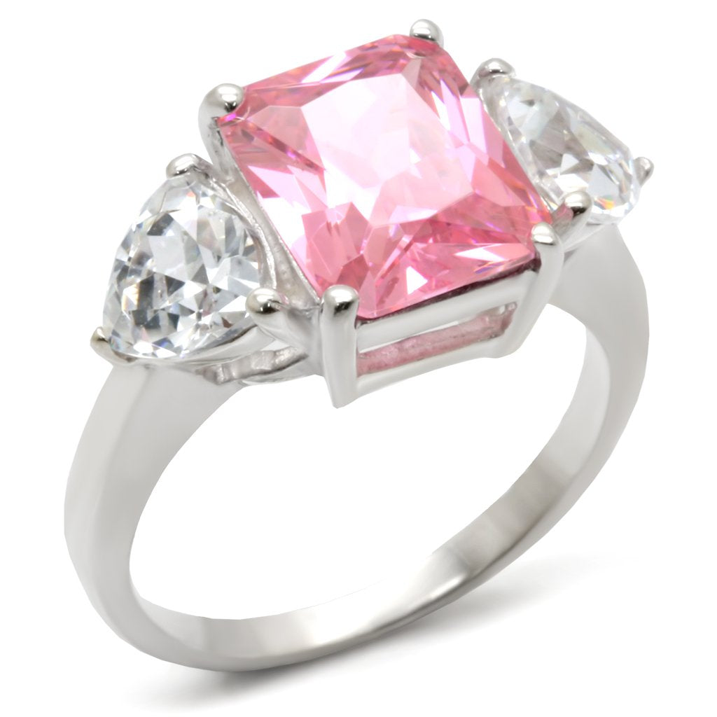 High-Polished 925 Sterling Silver Ring with AAA Grade CZ  in Rose