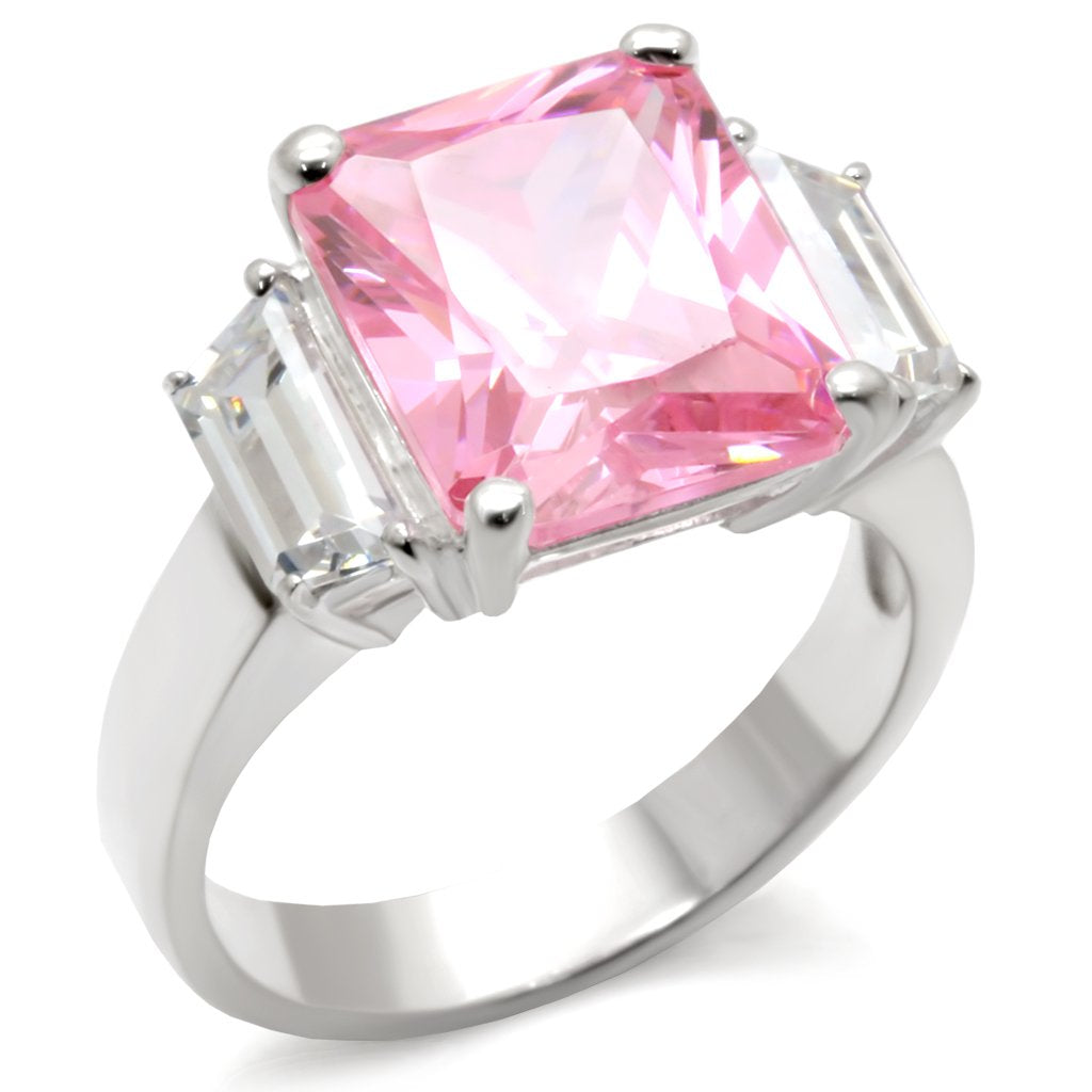 High-Polished 925 Sterling Silver Ring with AAA Grade CZ  in Rose