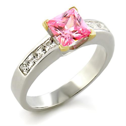 Reverse Two-Tone 925 Sterling Silver Ring with AAA Grade CZ  in Rose
