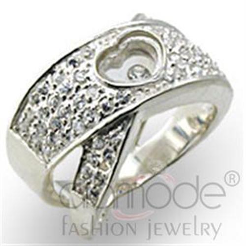 High-Polished 925 Sterling Silver Ring with Top Grade Crystal  in Clear