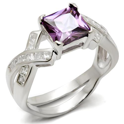 High-Polished 925 Sterling Silver Ring with AAA Grade CZ  in Amethyst