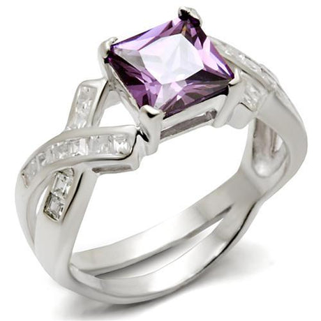 High-Polished 925 Sterling Silver Ring with AAA Grade CZ  in Amethyst