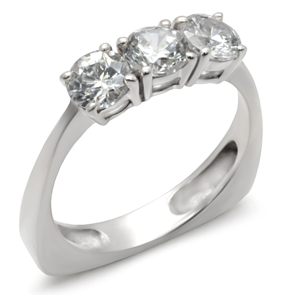 High-Polished 925 Sterling Silver Ring with AAA Grade CZ  in Clear