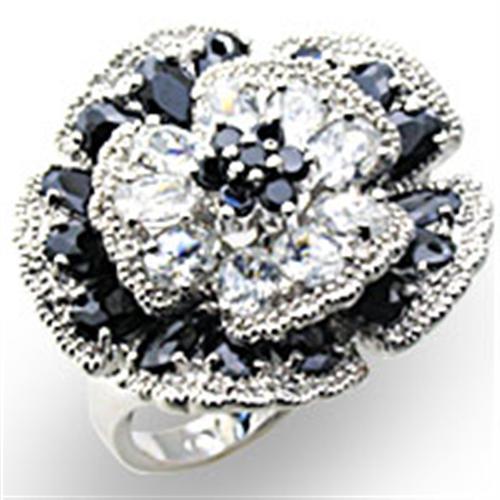High-Polished 925 Sterling Silver Ring with AAA Grade CZ  in Jet