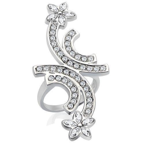 Rhodium Brass Ring with Top Grade Crystal  in Clear