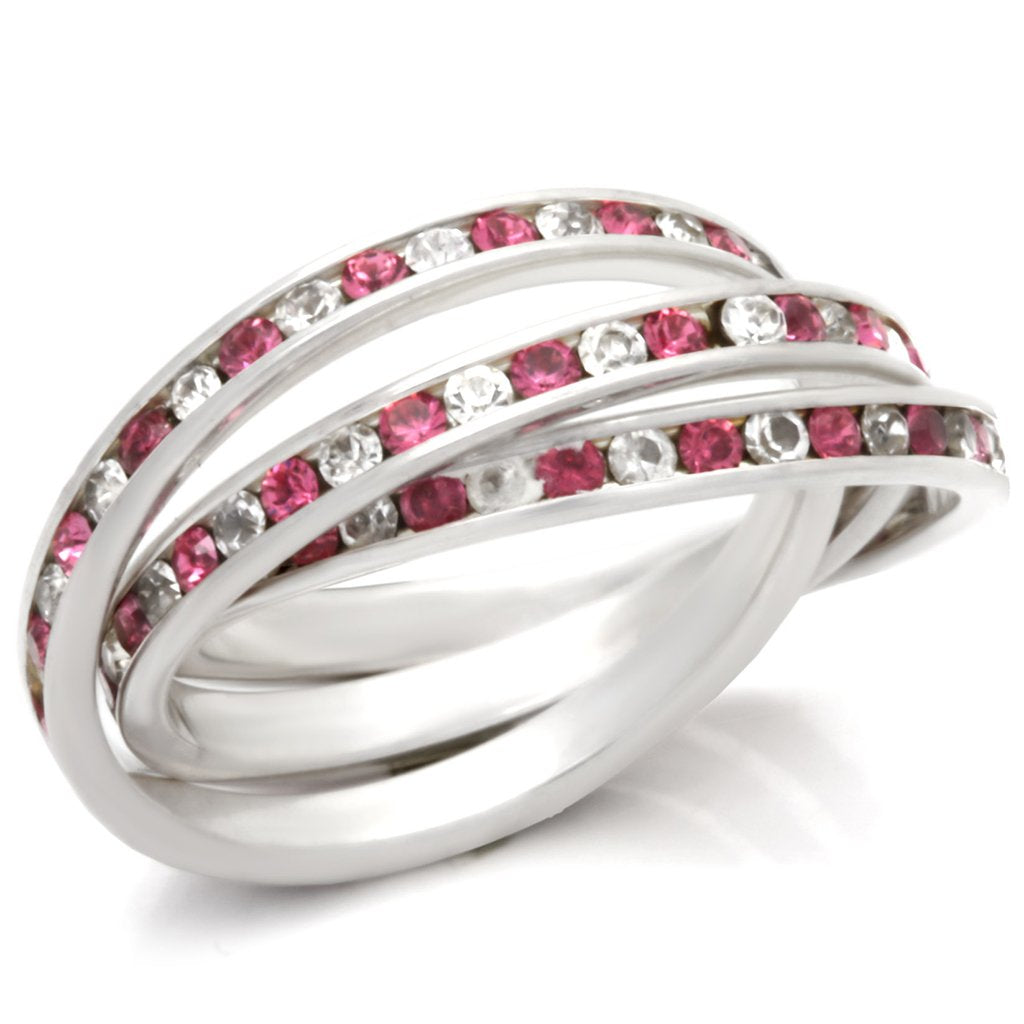 High-Polished 925 Sterling Silver Ring with Top Grade Crystal  in Rose