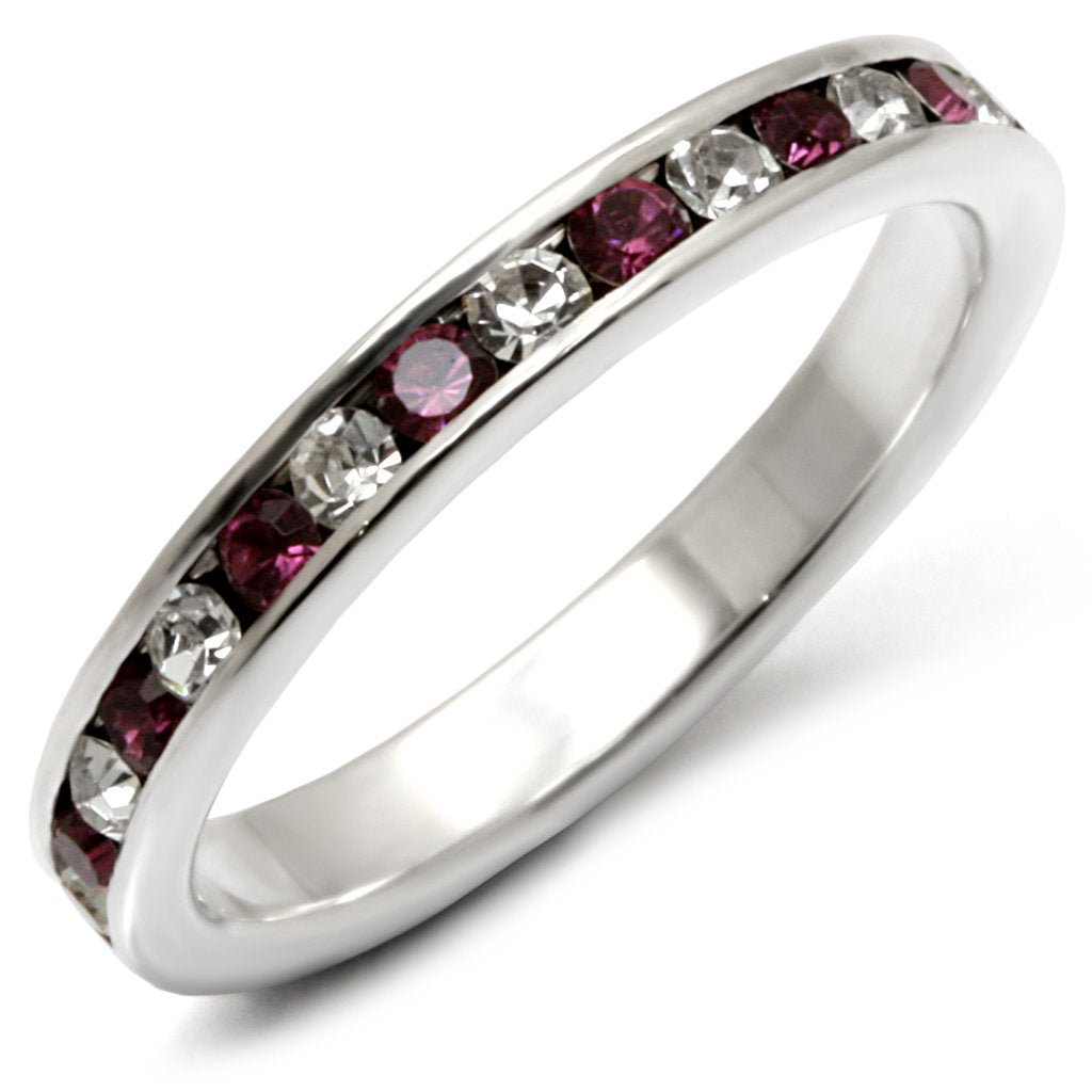 High-Polished 925 Sterling Silver Ring with Top Grade Crystal  in Amethyst