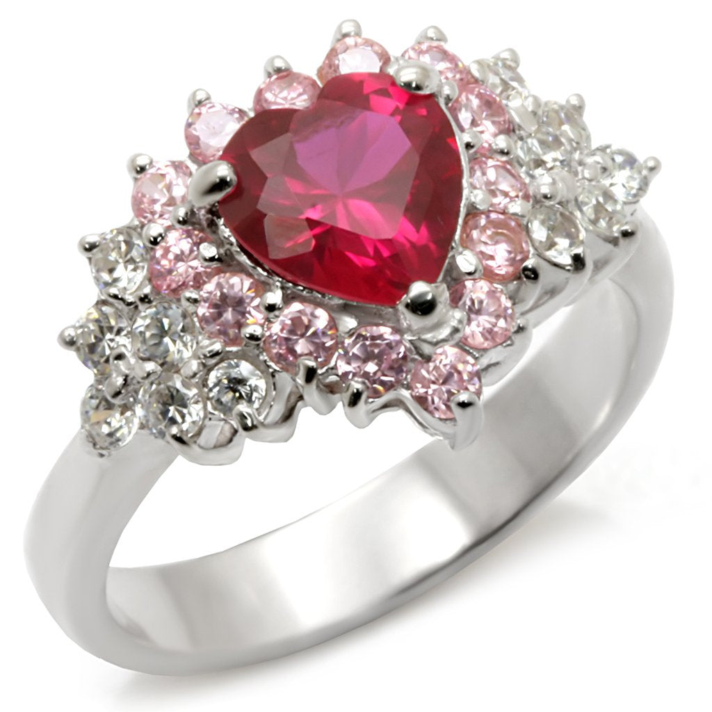 High-Polished 925 Sterling Silver Ring with Synthetic Garnet in Ruby