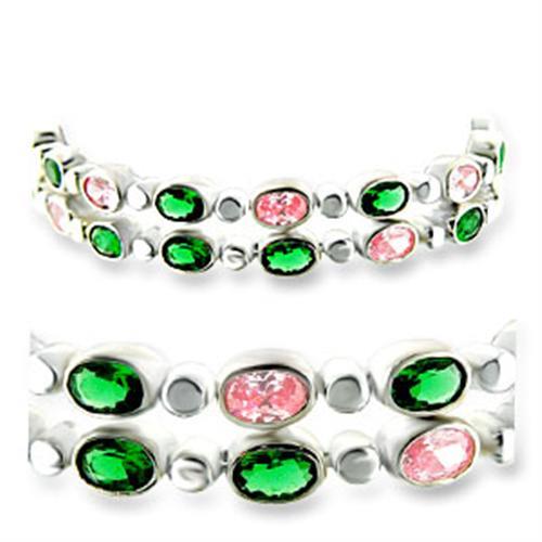 High-Polished 925 Sterling Silver Bracelet with AAA Grade CZ  in Multi Color