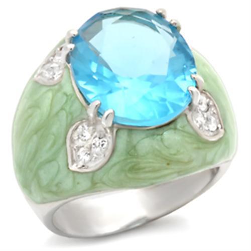 High-Polished 925 Sterling Silver Ring with Synthetic Spinel in Sea Blue
