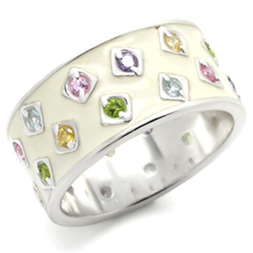 High-Polished 925 Sterling Silver Ring with AAA Grade CZ  in Multi Color