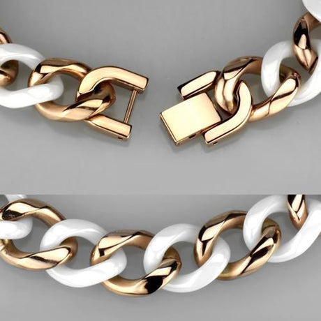 IP Rose Gold(Ion Plating) Stainless Steel Bracelet with Ceramic  in White