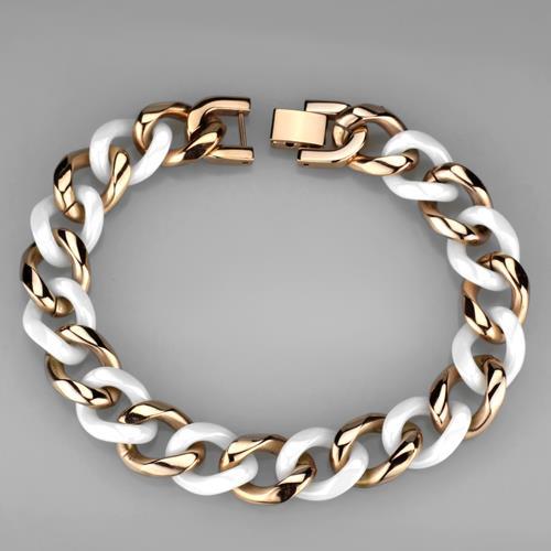 IP Rose Gold(Ion Plating) Stainless Steel Bracelet with Ceramic  in White