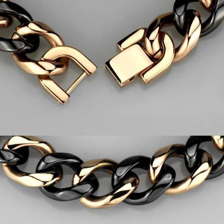 IP Rose Gold(Ion Plating) Stainless Steel Bracelet with Ceramic  in Jet