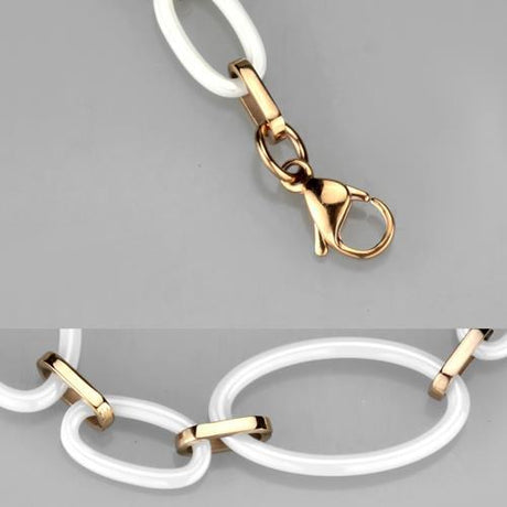 IP Rose Gold(Ion Plating) Stainless Steel Bracelet with Ceramic  in White