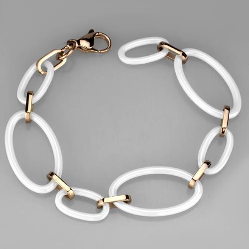 IP Rose Gold(Ion Plating) Stainless Steel Bracelet with Ceramic  in White