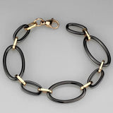 IP Rose Gold(Ion Plating) Stainless Steel Bracelet with Ceramic  in Jet
