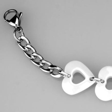 High polished (no plating) Stainless Steel Bracelet with Ceramic  in White