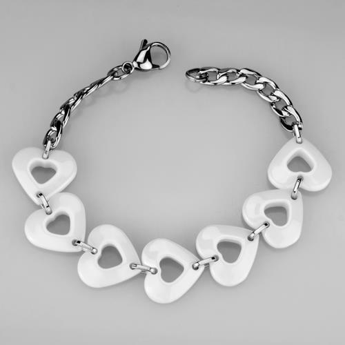 High polished (no plating) Stainless Steel Bracelet with Ceramic  in White