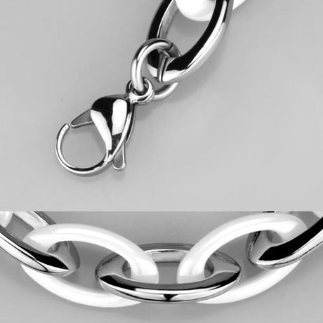 High polished (no plating) Stainless Steel Bracelet with Ceramic  in White