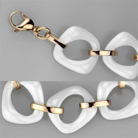 IP Rose Gold(Ion Plating) Stainless Steel Bracelet with Ceramic  in White