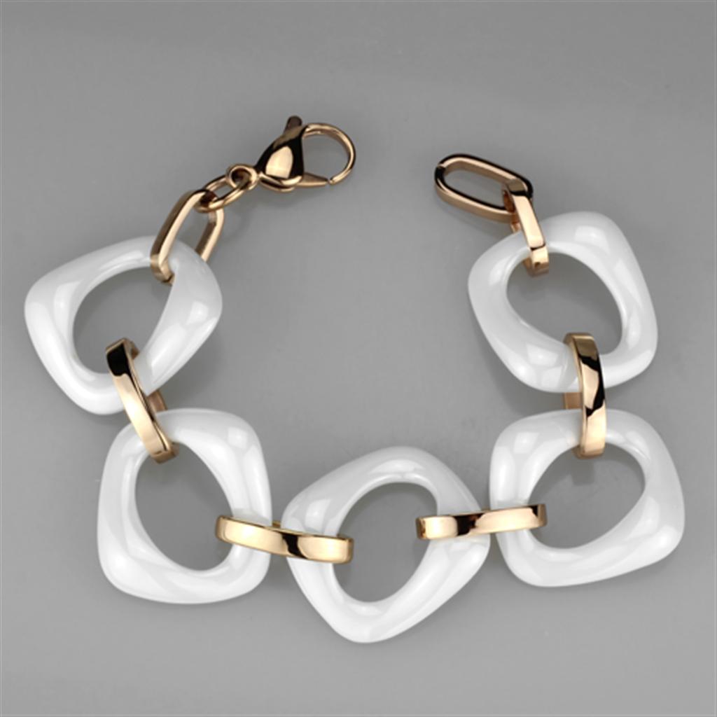 IP Rose Gold(Ion Plating) Stainless Steel Bracelet with Ceramic  in White