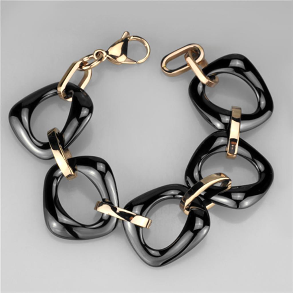 IP Rose Gold(Ion Plating) Stainless Steel Bracelet with Ceramic  in Jet