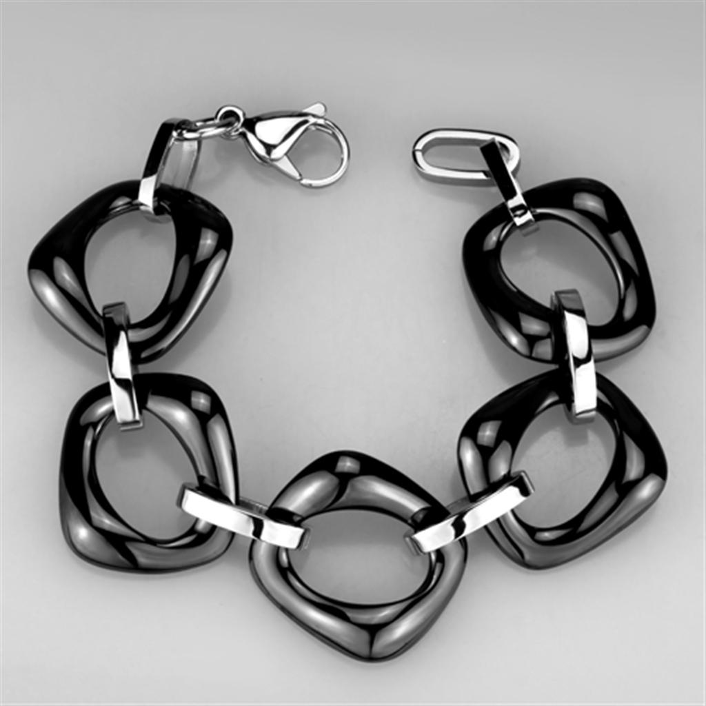 High polished (no plating) Stainless Steel Bracelet with Ceramic  in Jet