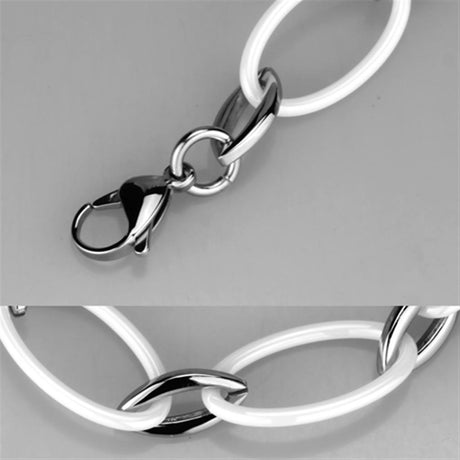 High polished (no plating) Stainless Steel Bracelet with Ceramic  in White